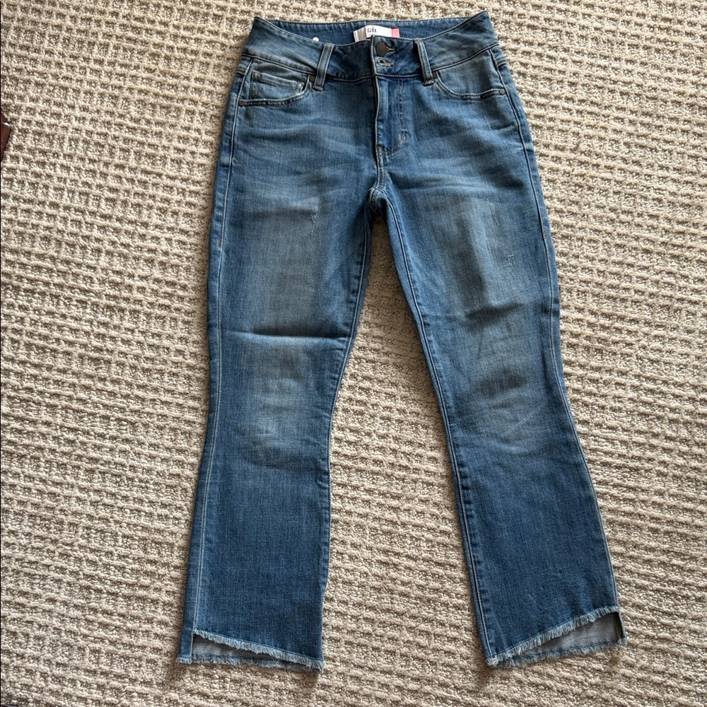 CAbi Blue Cropped Straight-Leg Jeans